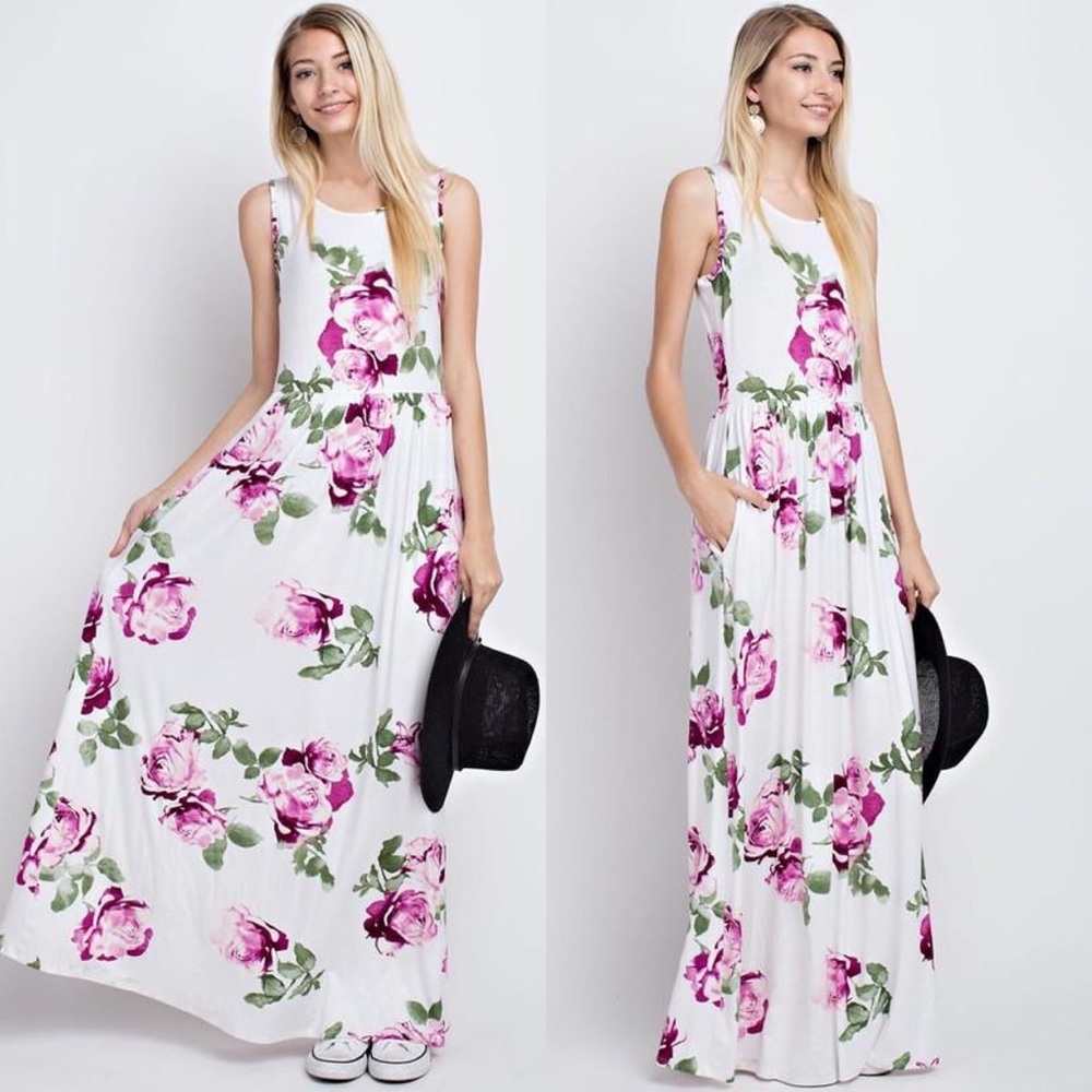 🎉HP🎉 Ivory Sleeveless Floral Maxi Dress - Picture 2 of 3